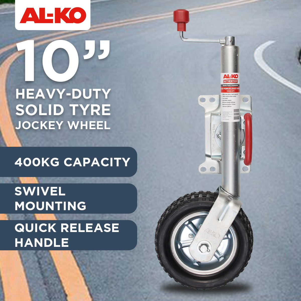 AL-KO 10in 623660XP3 Heavy-Duty Solid Tyre Jockey Wheel