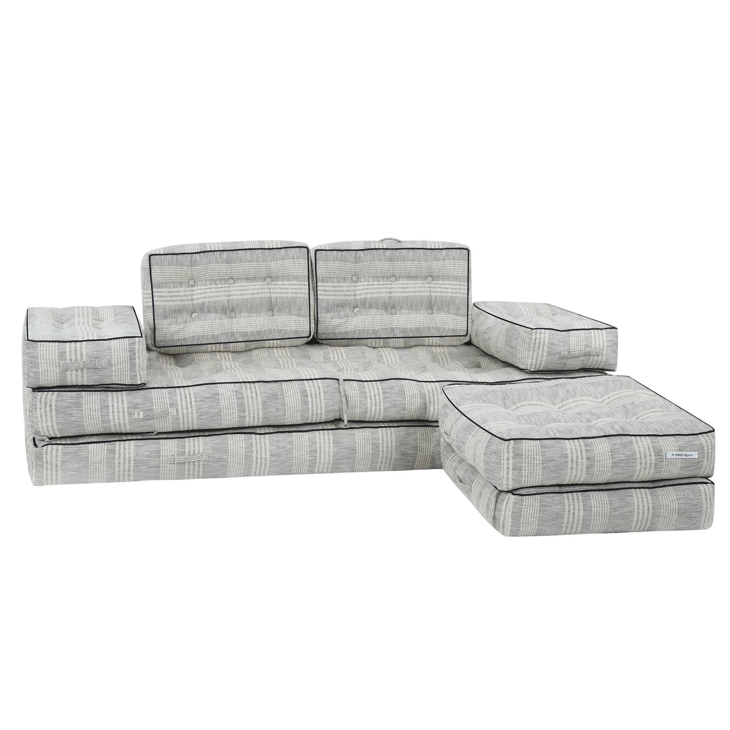 Agura 10-Piece Modular Setting Lounge Couch Tufted Cotton Woven Fabric