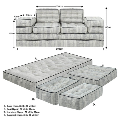 Agura 10-Piece Modular Setting Lounge Couch Tufted Cotton Woven Fabric