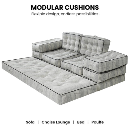 Agura 10-Piece Modular Setting Lounge Couch Tufted Cotton Woven Fabric