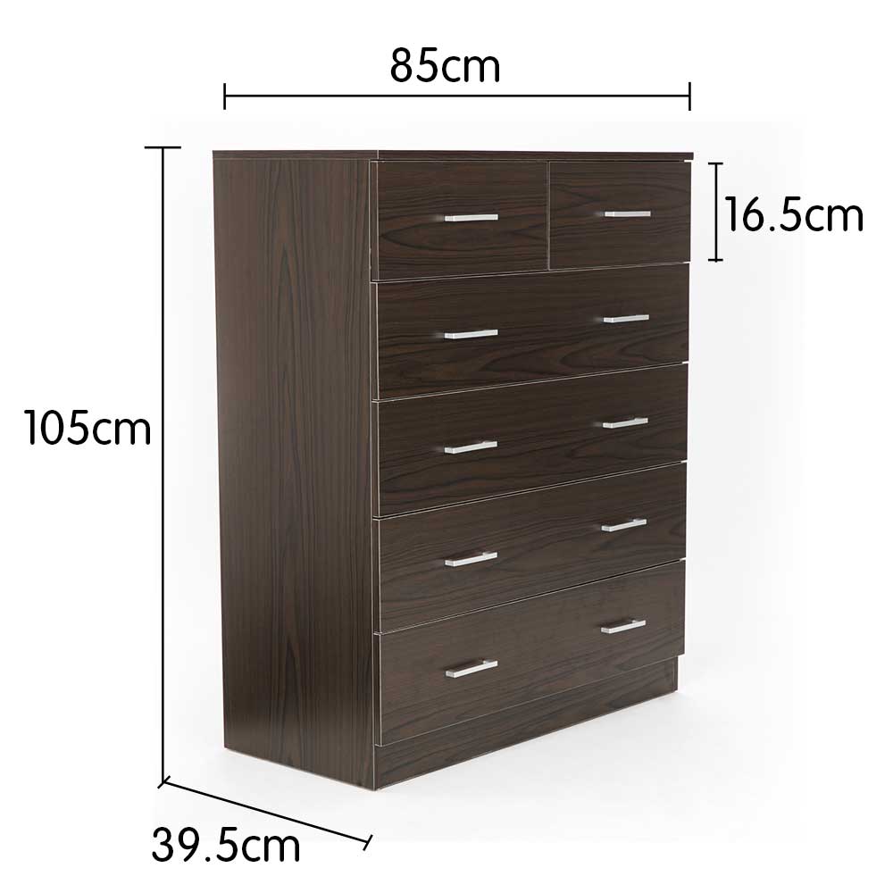 Tallboy Dresser 6 Chest of Drawers Cabinet 85 x 39.5 x 105 - Brown