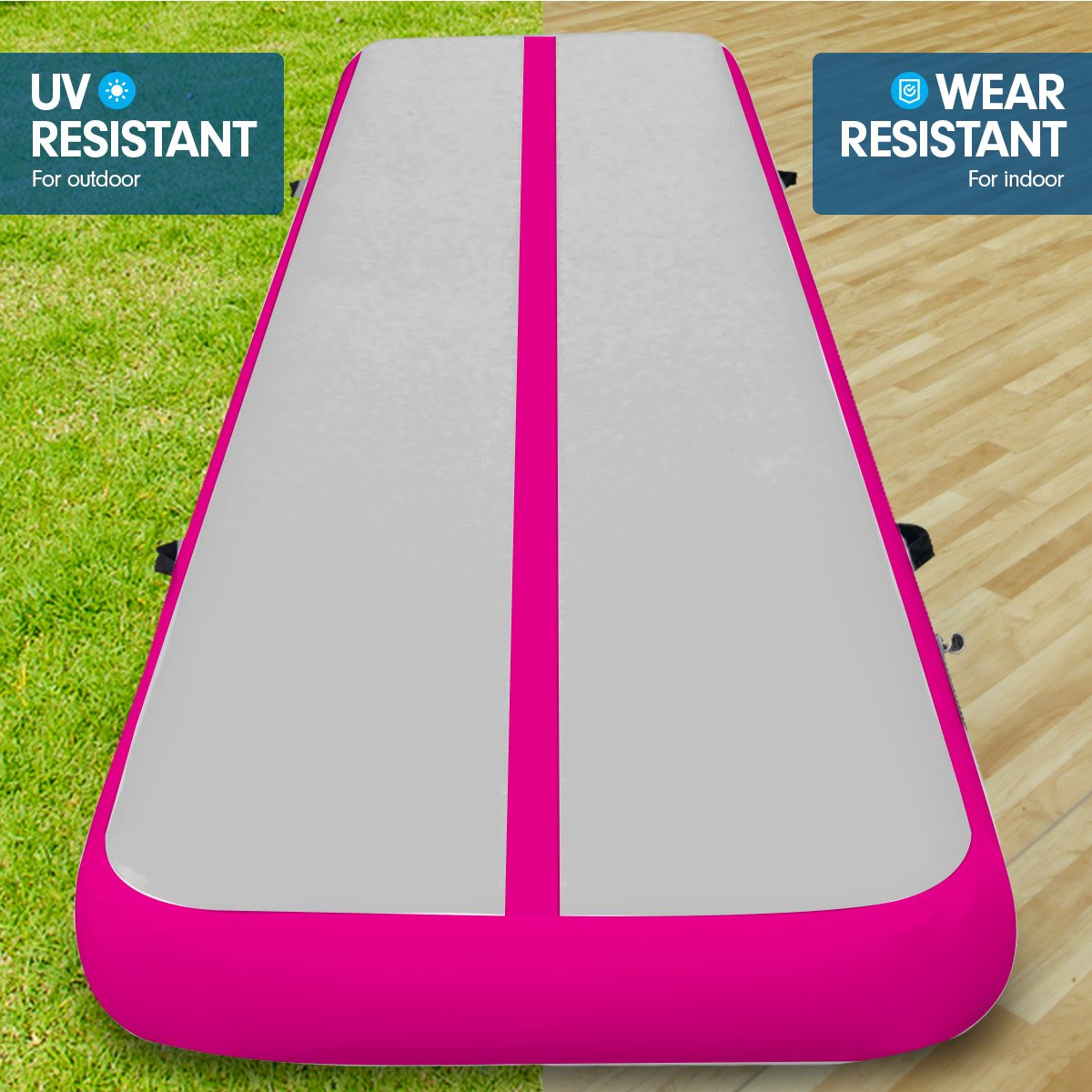 6m x 2m Air Track Gymnastics Mat Tumbling Exercise - Grey Pink