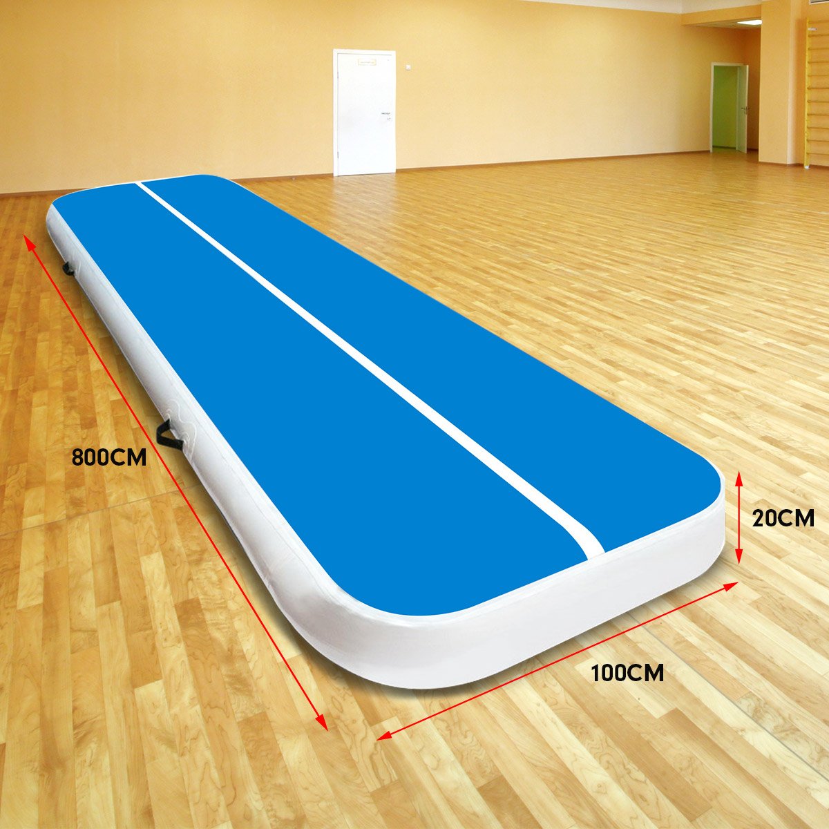 8m x 1m Air Track Inflatable Tumbling Gymnastics Mat - Blue White