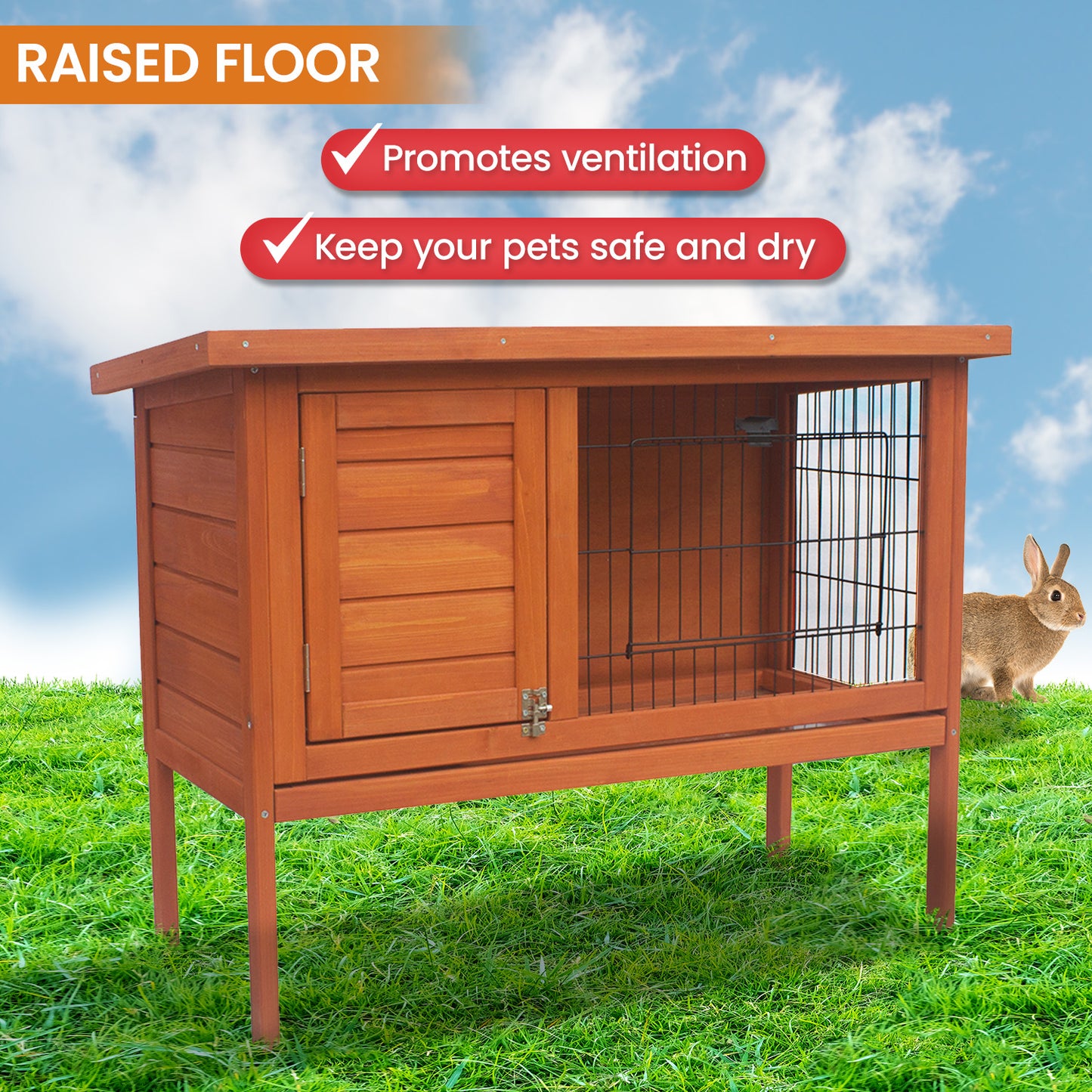 Little Buddies Wooden Pet Rabbit Hutch 2 Sections - Small