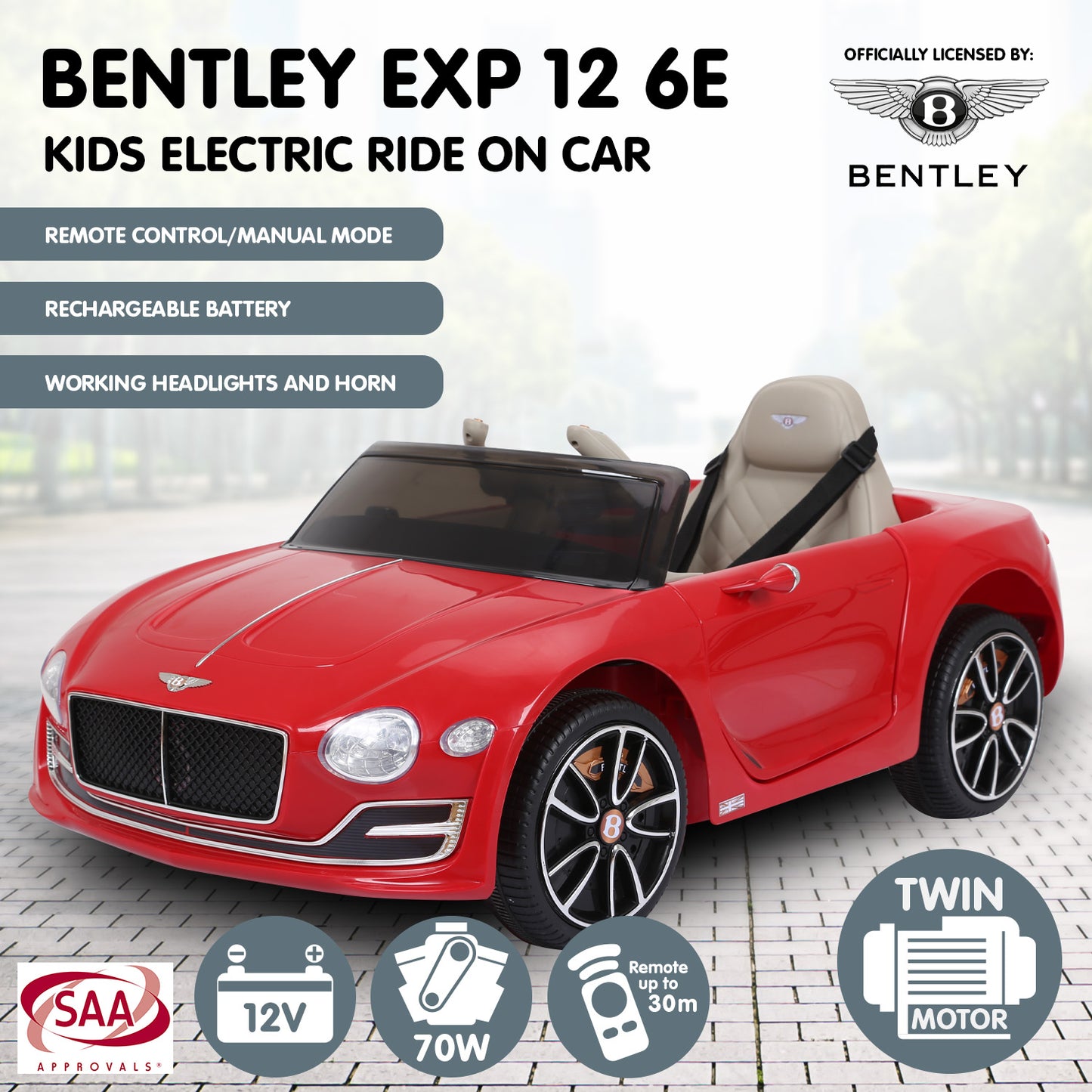 Bentley Exp 12 Speed 6E Licensed Kids Ride On Electric Car  Red