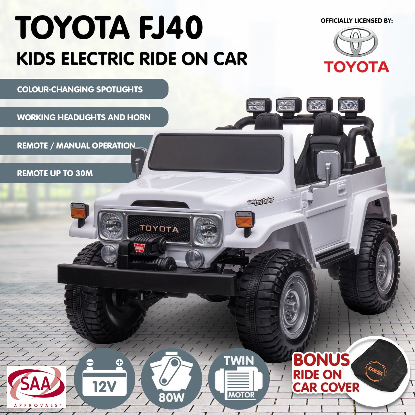 Licensed Toyota FJ-40 Kids Ride On Electric Toy Car 80W - White