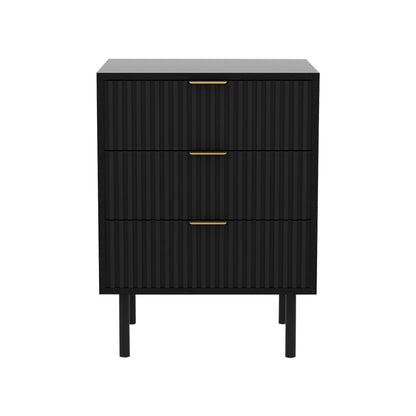 Sarantino Evelyn Bedside Table with 3 Drawers - Black