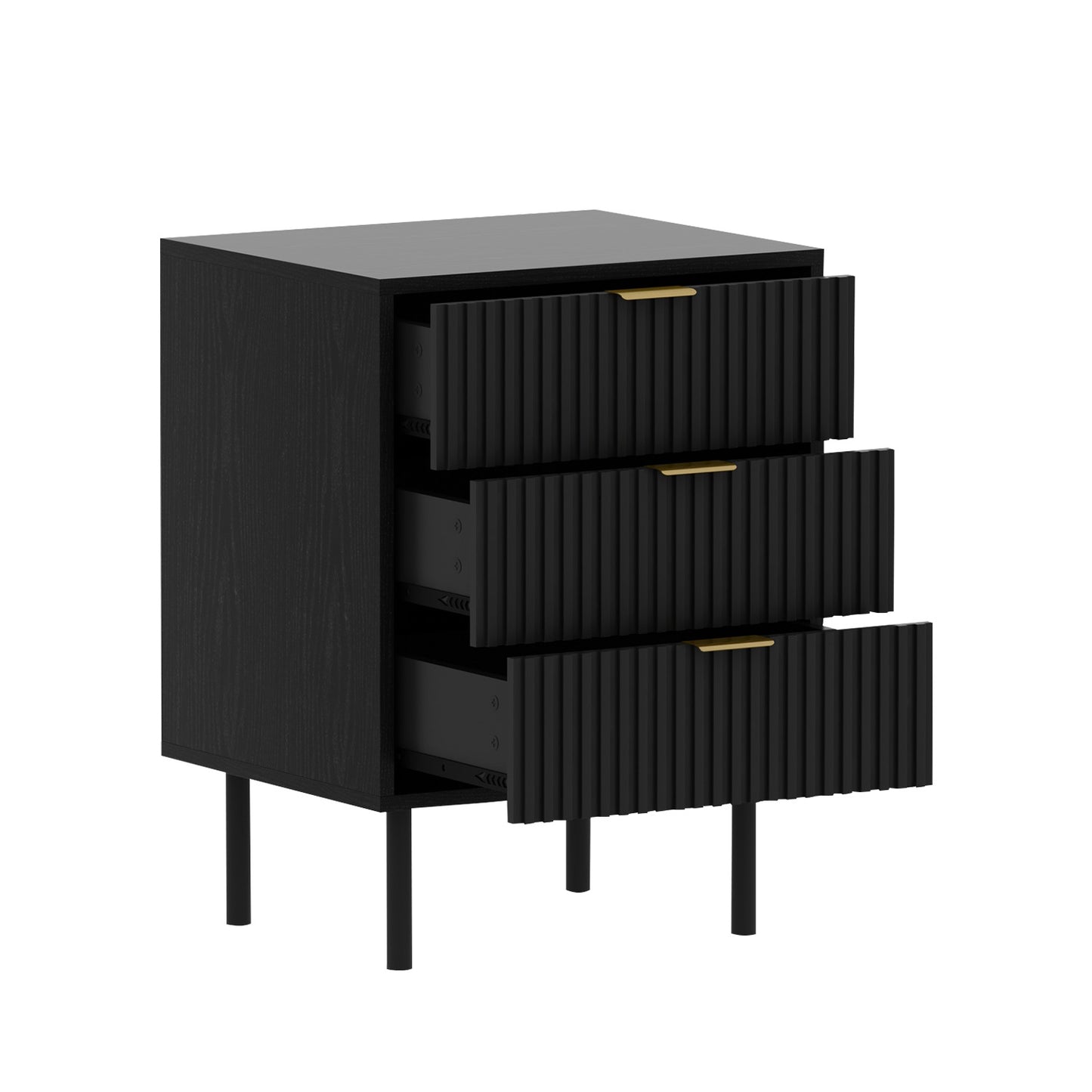 Sarantino Evelyn Bedside Table with 3 Drawers - Black