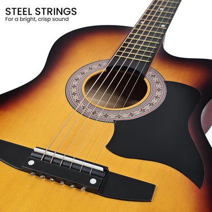 38in Karrera Acoustic Guitar Steel Strings Carry Bag Shoulder Strap Sun Burst