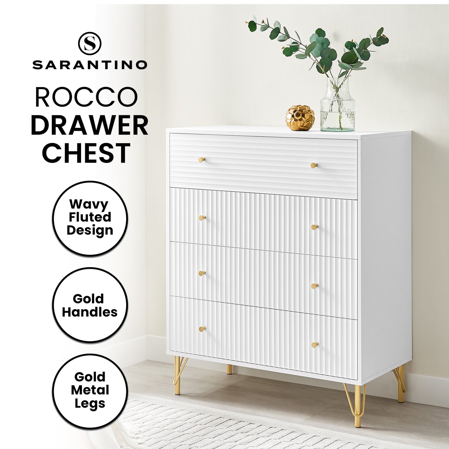 Sarantino Rocco Chest of Drawers - White