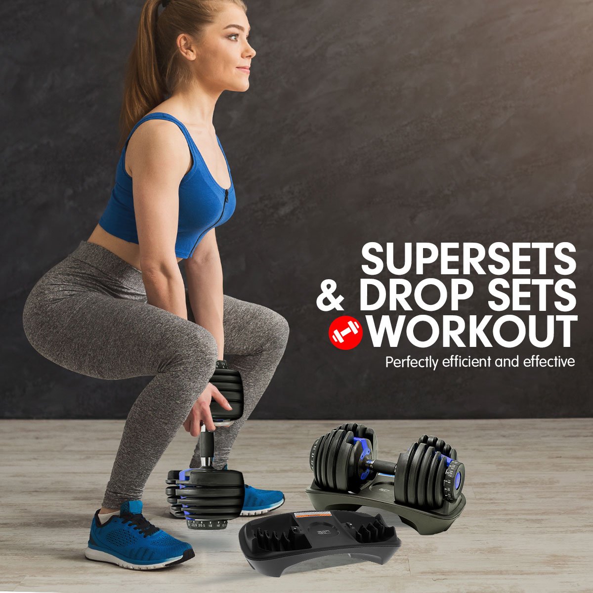 48kg Powertrain Adjustable Dumbbell Home Gym Set - Blue