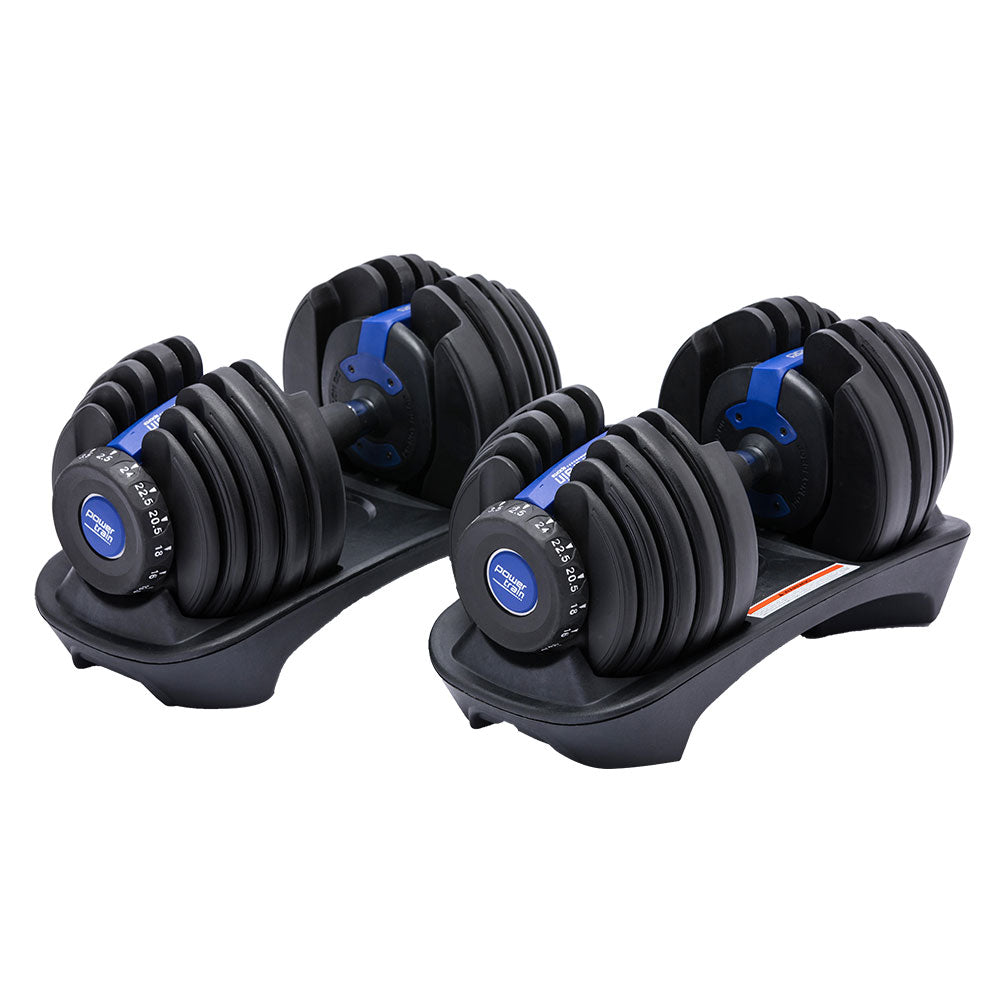 48kg Powertrain Adjustable Dumbbell Home Gym Set - Blue