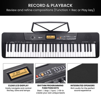 Karrera 61-Key Electronic Keyboard with LCD Display and Touch Response in Black CHJ-291