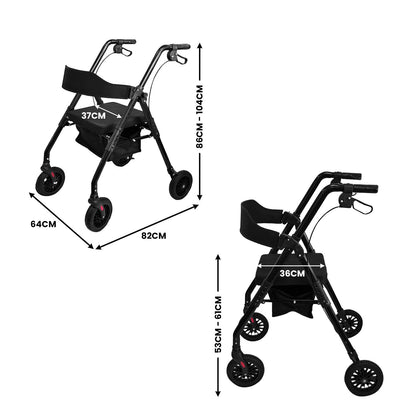 Orthonica Foldable Mobility Steel Rollator 136kg Max Capacity Black