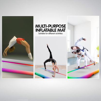 4m x 1m Airtrack Tumbling Mat Gymnastics Exercise Inflatable - Rainbow