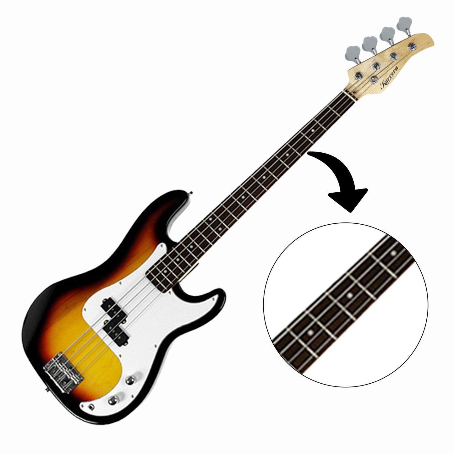 Karrera 39in Electric Guitar Bass Tuner Music 4-String Instrument Full Size Sunburst