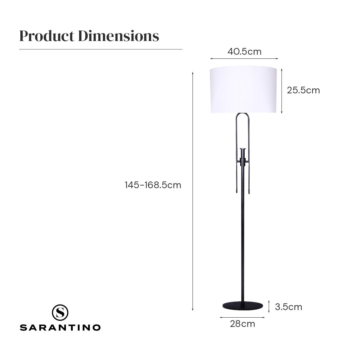 Sarantino Height-Adjustable Metal Floor Lamp Matte Black