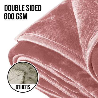 Laura Hill 600GSM Double-Sided Queen Size Faux Mink Blanket - Pink