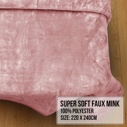 Laura Hill 600GSM Double-Sided Queen Size Faux Mink Blanket - Pink