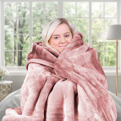 Laura Hill 600GSM Double-Sided Queen Size Faux Mink Blanket - Pink