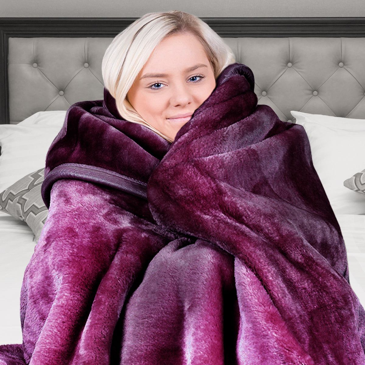 Laura Hill 600GSM Large Double-Sided Faux Mink Blanket - Purple