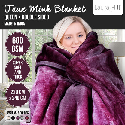 Laura Hill 600GSM Large Double-Sided Faux Mink Blanket - Purple