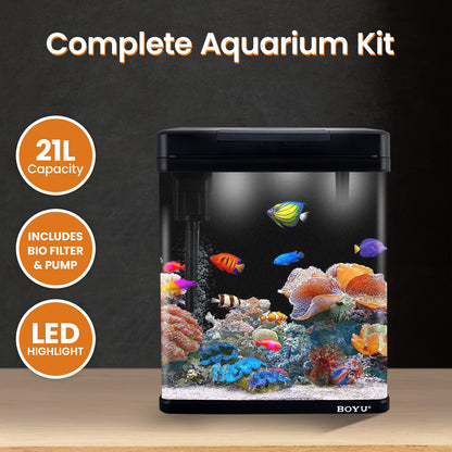 21L Complete Aquarium Kit With Bio Filter System LED Kit Curved Design