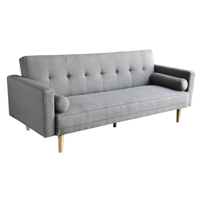 Sarantino 3 Seater Linen Sofa Bed Couch with Pillows - Light Grey