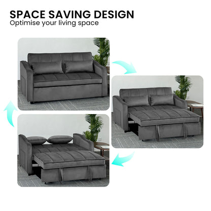 Sarantino Fenton 2-Seater Velvet Sofa Bed in Dark Grey