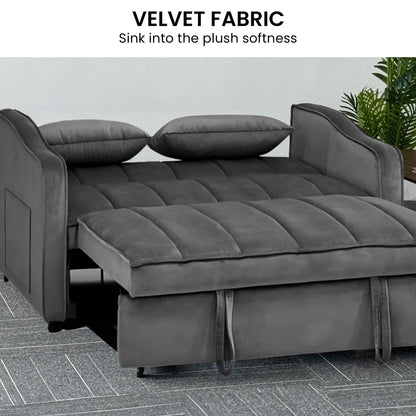 Sarantino Fenton 2-Seater Velvet Sofa Bed in Dark Grey