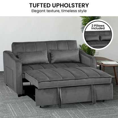 Sarantino Fenton 2-Seater Velvet Sofa Bed in Dark Grey