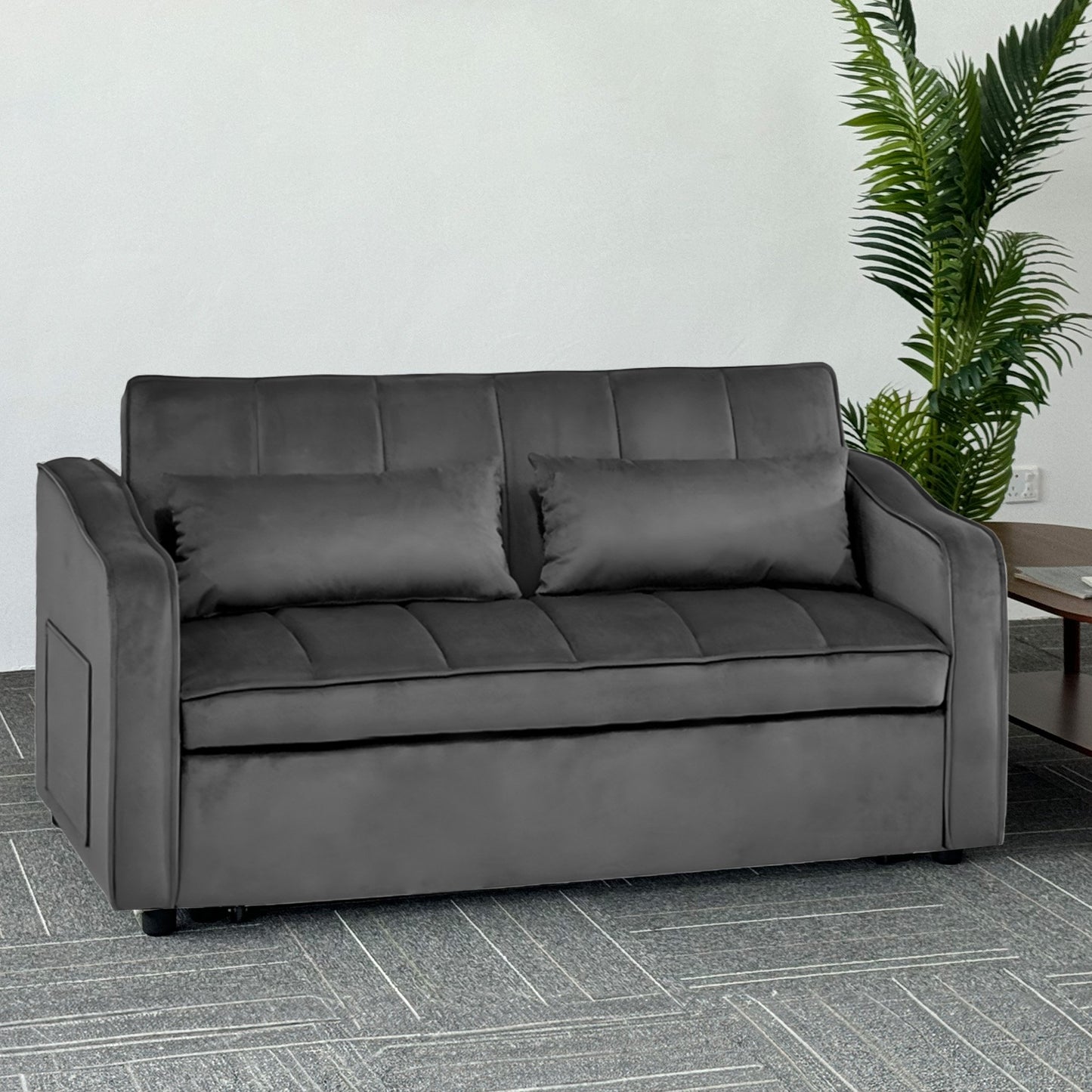 Sarantino Fenton 2-Seater Velvet Sofa Bed in Dark Grey