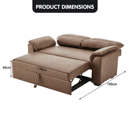 Sarantino Distressed Faux Leather Sofa Bed Couch Lounge - Brown