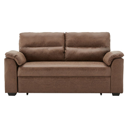 Sarantino Distressed Faux Leather Sofa Bed Couch Lounge - Brown