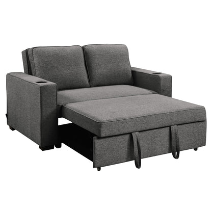 Sarantino Hoffman Linen Sofa Bed with Cushions and Cup Holders - Dark Grey