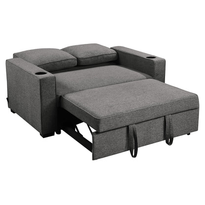 Sarantino Hoffman Linen Sofa Bed with Cushions and Cup Holders - Dark Grey