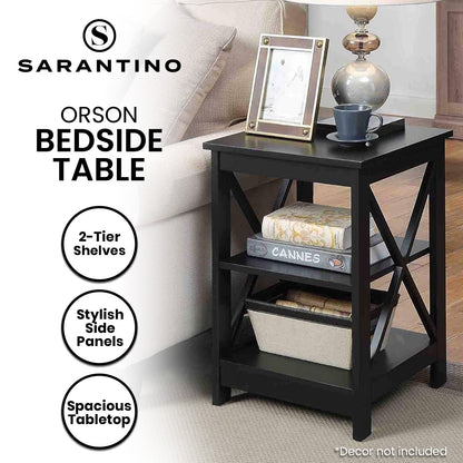 Sarantino Orson 2-Tier Bedside Table in Black