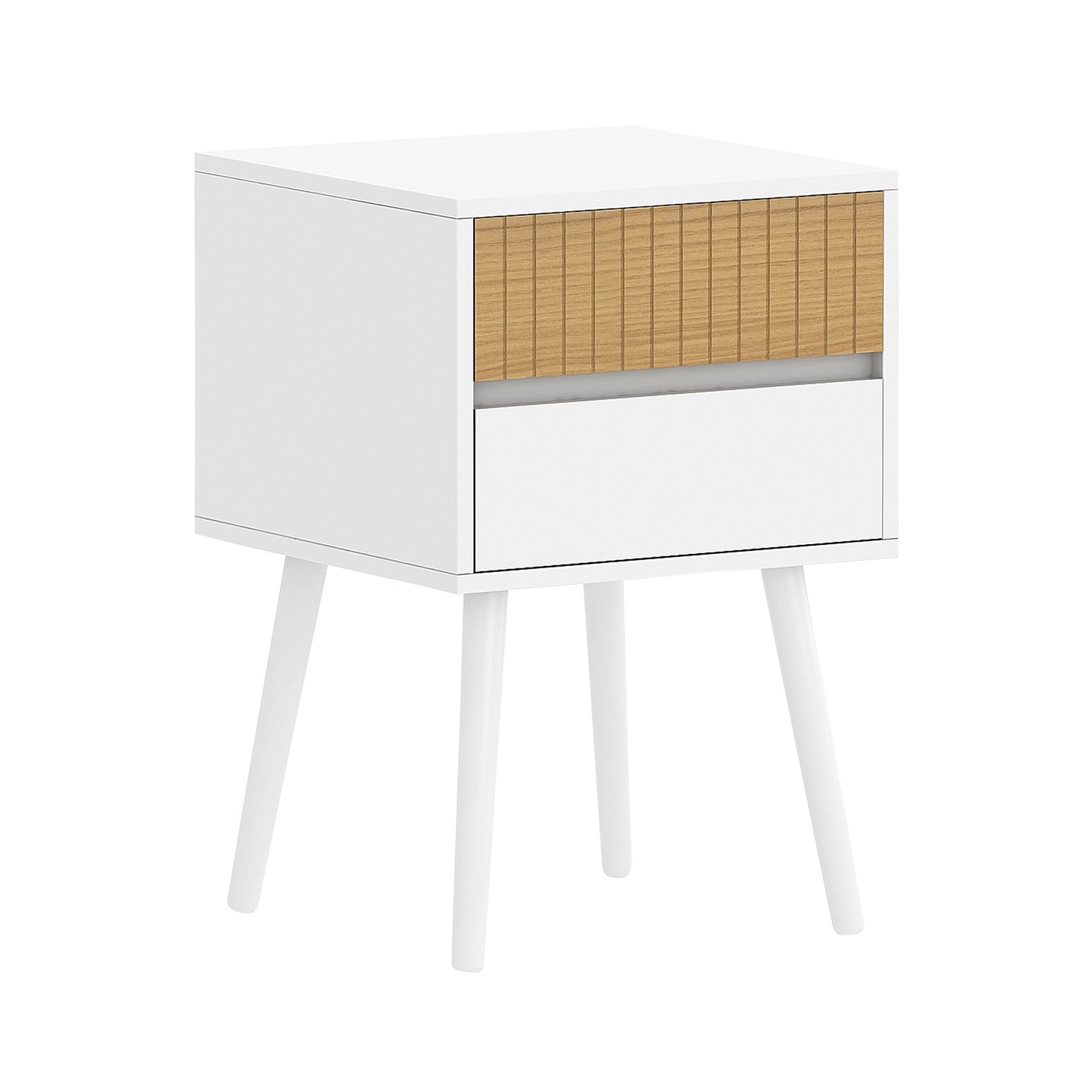 Sarantino Clio Bedside Table Night Stand - White/Natural