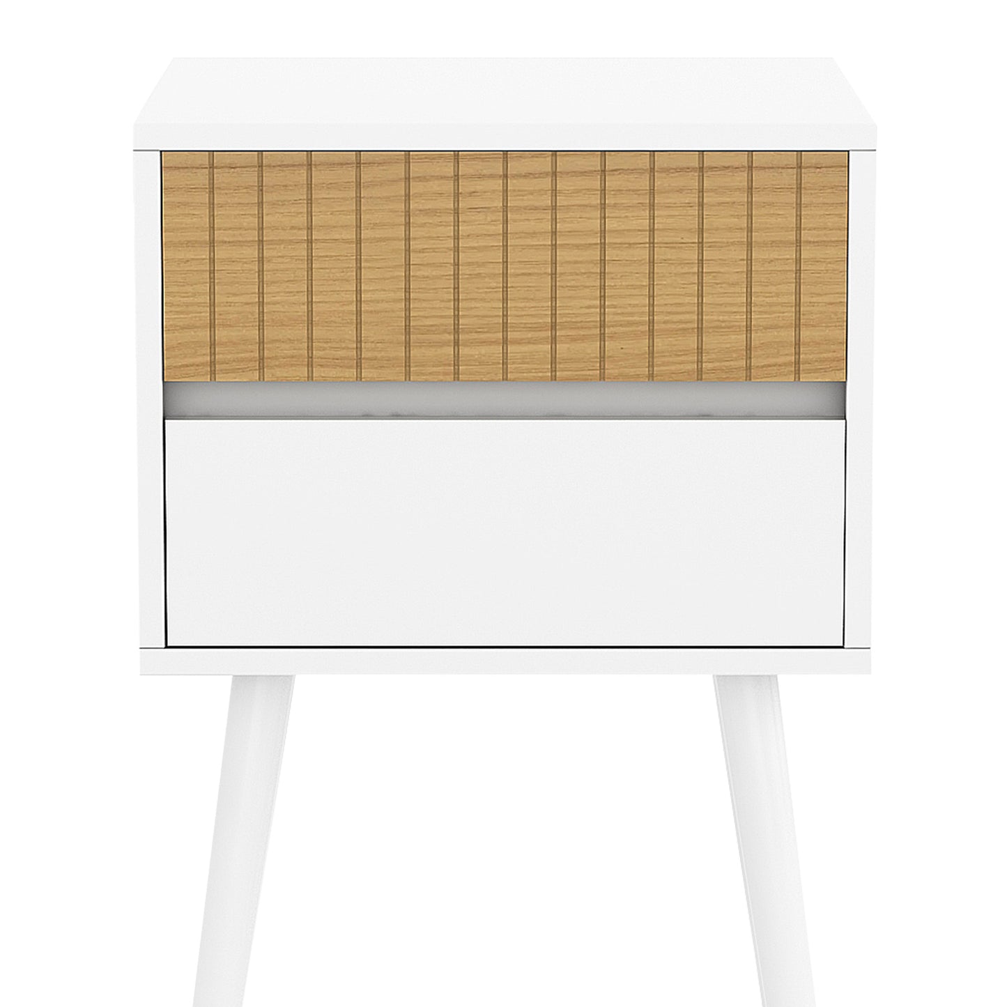 Sarantino Clio Bedside Table Night Stand - White/Natural