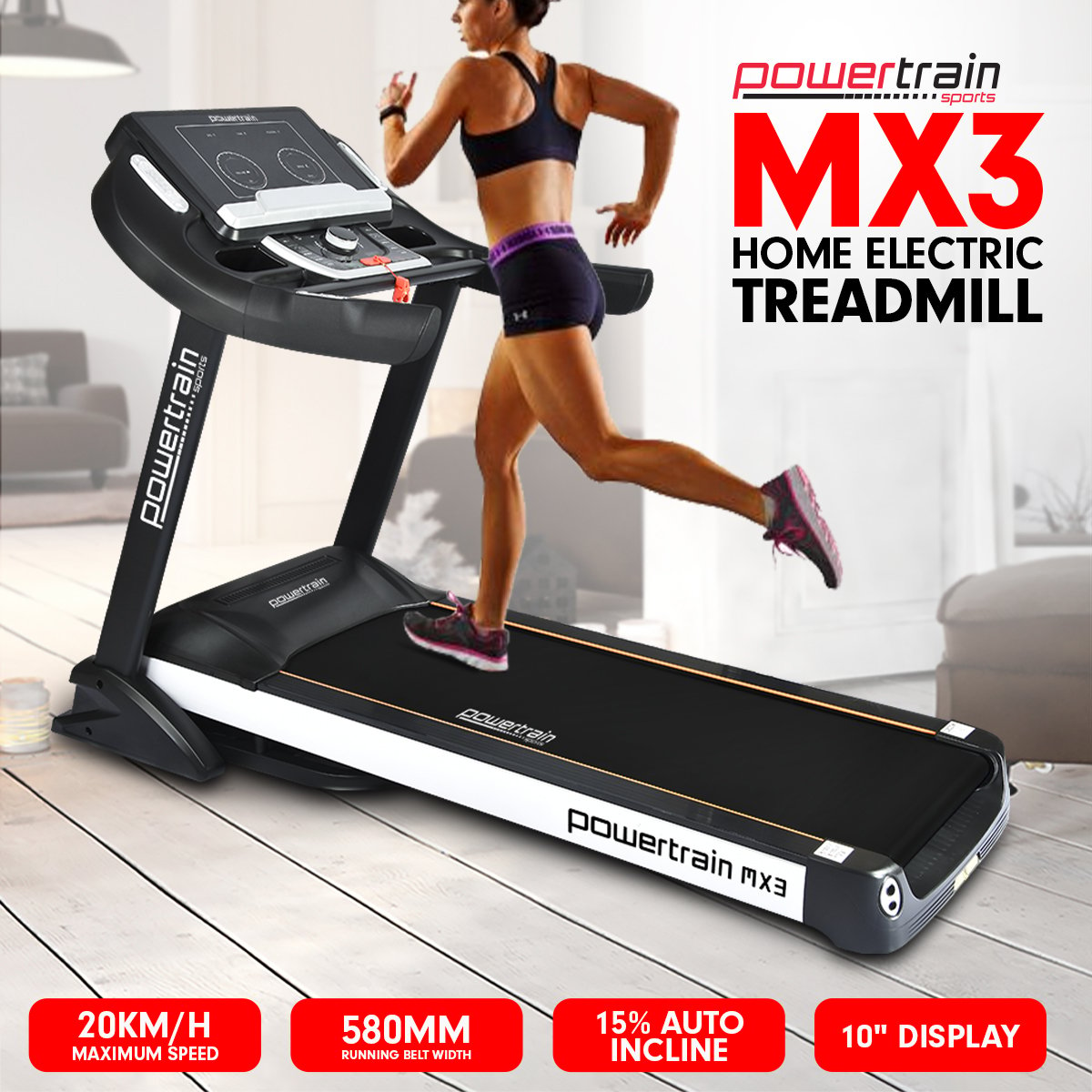 Powertrain MX3 Treadmill Performance Home Gym Cardio Machine