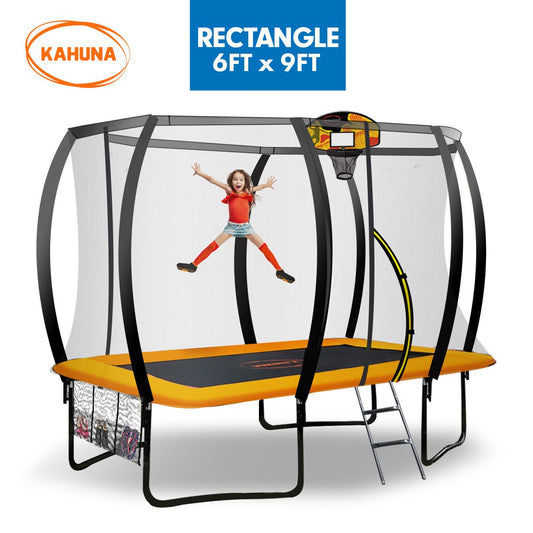 Kahuna 6 ft x 9 ft Rectangular Outdoor Trampoline with Basketball Set - Orange