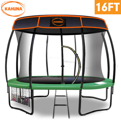 Trampoline 16 ft Kahuna with Basketball set and roof - Green