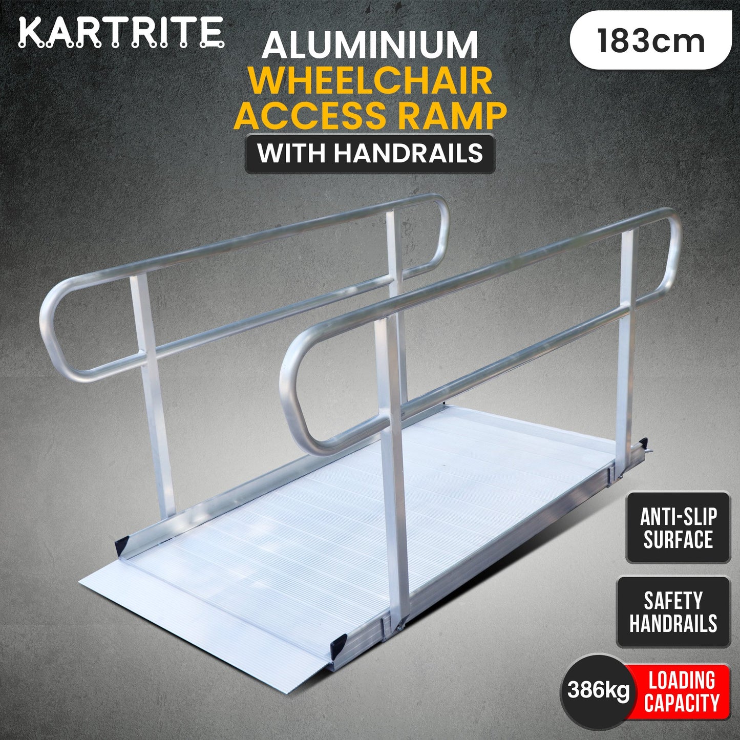 Kartrite 6ft Portable Aluminium Mobility Threshold Access Wheelchair Ramp w/ Handrails