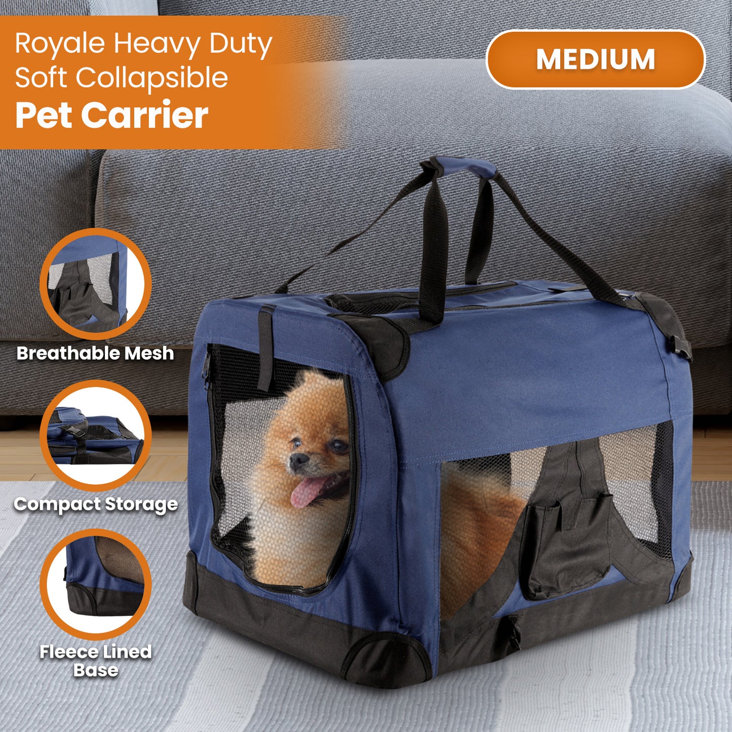 Royale Heavy Duty Soft Collapsible Pet Carrier Travel Friendly Medium