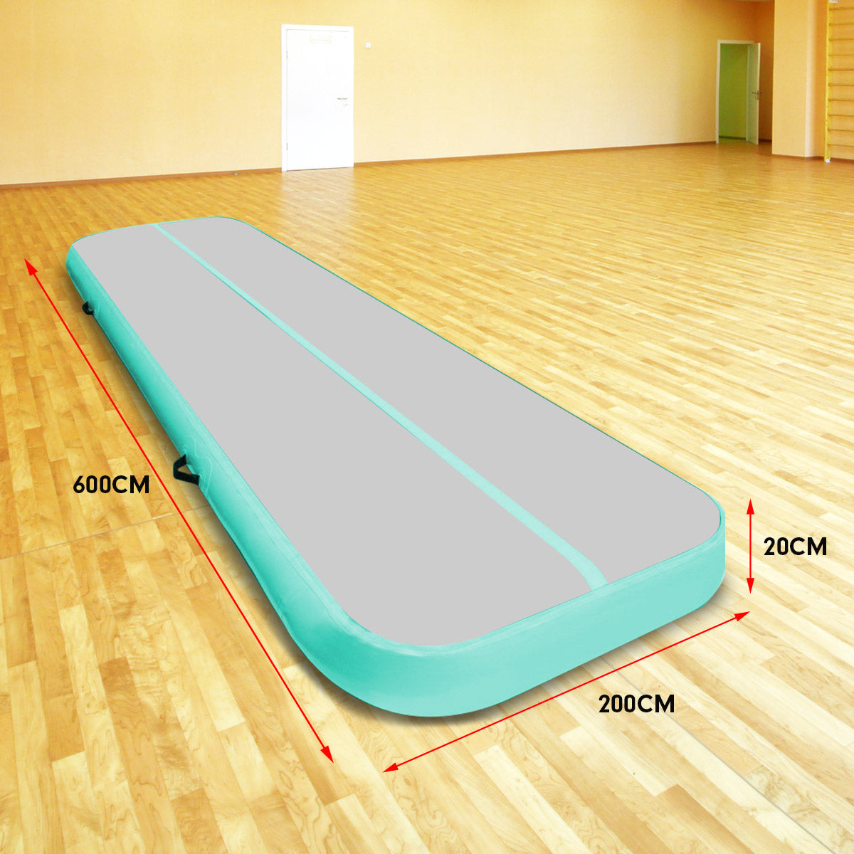 6m x 2m Air Track Gymnastics Mat Tumbling Exercise - Grey Green