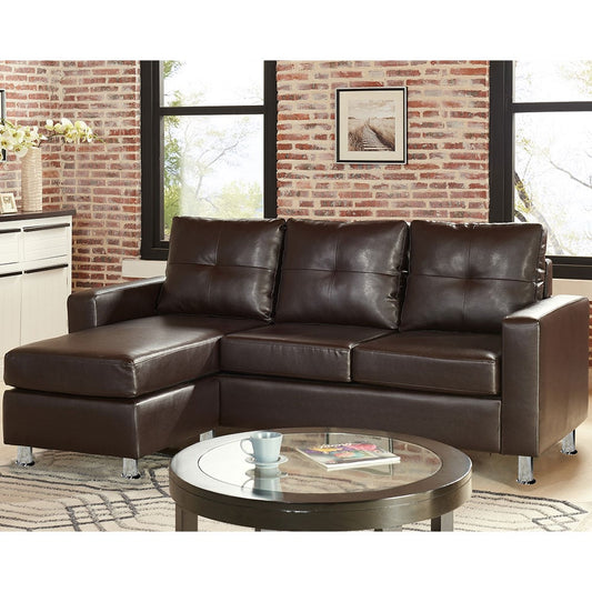 Sarantino Corner Sofa Couch with Chaise - Brown