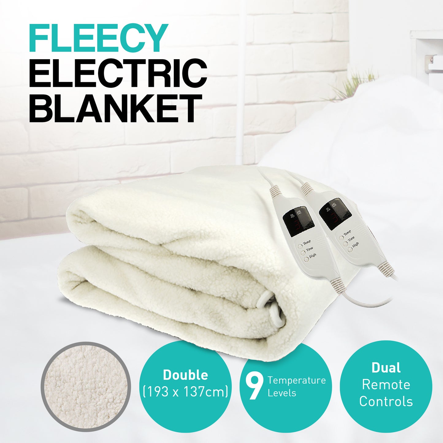 Laura Hill Heated Electric Blanket Fitted Fleece Underlay Throw Double