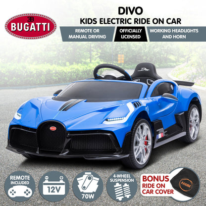 Licensed Bugatti Divo Kids Electric Ride On Car - Blue