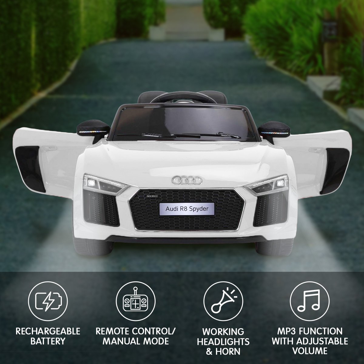 R8 Spyder Audi Licensed Kids Electric Ride On Car Remote Control White