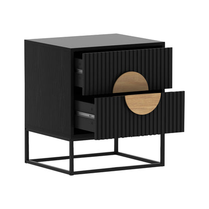 Sarantino Silvia Bedside Table with 2 Drawers - Black